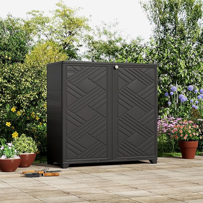 ZZM Indoor/Outdoor Storage Cabinet Waterproof, 34"x15"x34" Plastic Outdoor Storage Box for Garden Balcony Bathroom, All Weather Outdoor Storage Clearance, DIY Usage, with No Shelf (Black) ZZM
