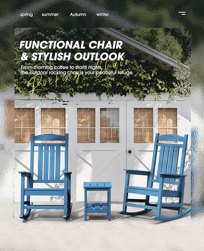 KINGYES HDPE Patio Rocking Chair Set of 4, Outdoor Rocking Chairs Porch Rocker for Adults, Navy KINGYES