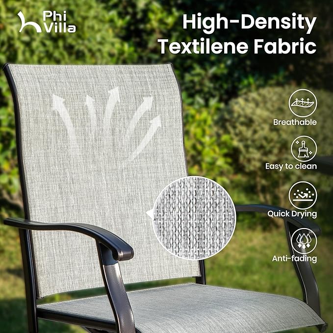 PHI VILLA Outdoor Swivel Patio Bar Stools Set of 2, 30 Inch Bar Height Tall Patio Chairs with Back & Armrest, Durable Textilene Fabric in Grey for Deck Lawn Garden PHIVILLAThepioneerofcomfortablehouseholdsupplies