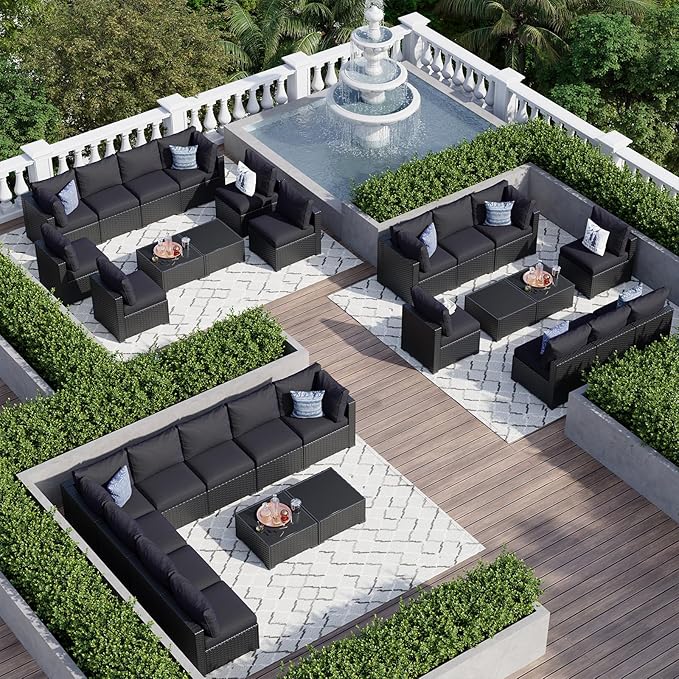 Aoxun 10 Piece Patio Furniture Set Wicker Rattan Patio Sectional Sofa Set Outdoor Seating Furniture with Thickened Cushion, Black Aoxun