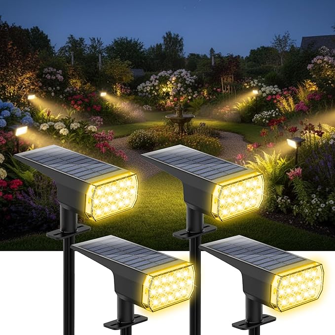 Solar Lights Outdoor Waterproof, 3 Lighting Modes Solar Spot Lights Outdoor, LED Solar Spotlights, Ultra Bright Dusk-to-Dawn Uplights for Garden, Landscape, Yard, Pathway, IP65, Auto On/Off Chasikeo