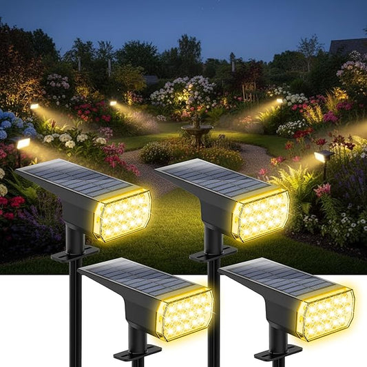 Solar Lights Outdoor Waterproof, 3 Lighting Modes Solar Spot Lights Outdoor, LED Solar Spotlights, Ultra Bright Dusk-to-Dawn Uplights for Garden, Landscape, Yard, Pathway, IP65, Auto On/Off Chasikeo