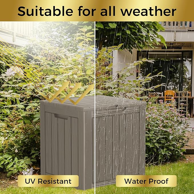 TARKARI 35 Gallon Lockable Resin Deck Box, Waterproof & UV-Resistant Outdoor Storage Box for Outdoor Cushion Storage, Garden Tools & Pool Accessories Storage, Gray Home