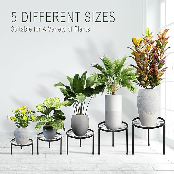 CADANI 5 Pack Metal Plant Stands for Outdoor Indoor, Anti-Rust Iron Flower Pot Stand, Heavy Duty Plant Pot Stand for Multiple Plant, Decoration Racks for Home, Patio & Garden CADAINPlantStandOutdoor