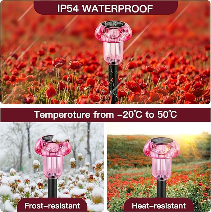 Easter Solar Pathway Lights Outdoor Decorative 4 Pack, 4 color LED Mushroom Solar Lights Outdoor Waterproof Solar Powered Decor for Yard Driveway Patio, Valentines Day Halloween Christmas Garden Decor COZYPAVILION