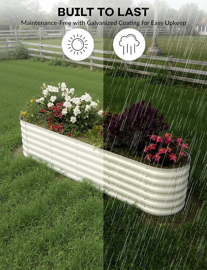 2 Pcs Raised Garden Beds Outdoor 8x2x1.5 ft - Galvanized Steel Planter Box for Vegetables, Flowers, Rust-Resistant Garden Box, Easy Assembly Raised Beds, Durable Planters for Outdoor Plants, Beige GarveeLife