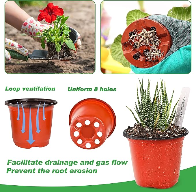 TDHDIKE 4" Small Plastic Plant Nursery Pot/Pots (100pcs) Seedlings Flower Plant Container Seed Starting Pots , Come with 100pcs Plant Labels TDHDIKE