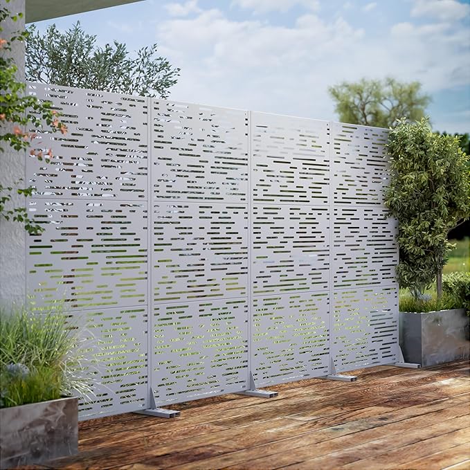 Casaphoria 72" H x 35" W Metal Outdoor Privacy Screen, Freestanding Decorative Divider for Patio, Deck, Balcony, and Garden with Stable Base, White-Godfre Casaphoria