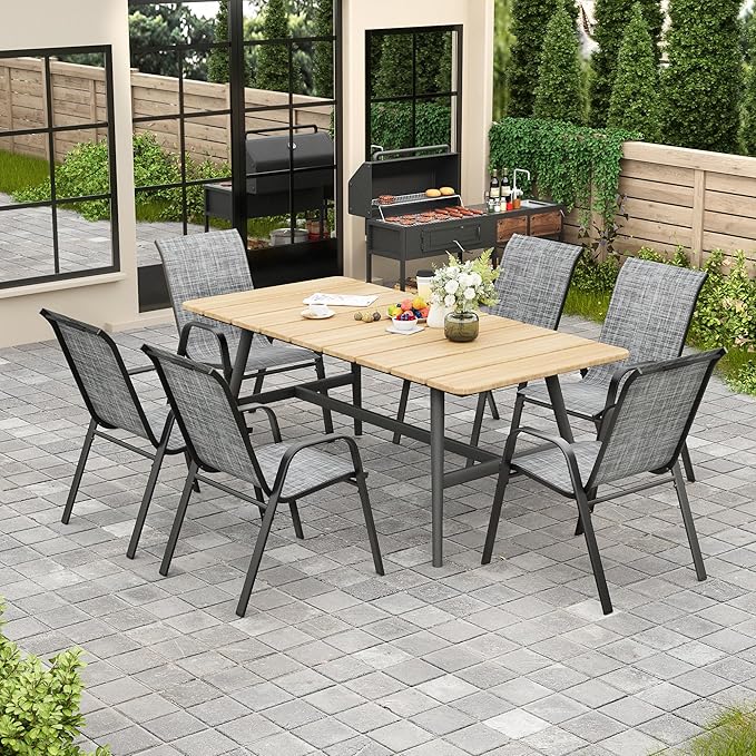 Patio Chairs Set of 4, Stackable Outdoor Dining Chairs for All Weather Textilene Fabric & Metal Frame, Outdoor Chairs Set for Backyard Deck Garden (Grey, Set of 4) Vimstora