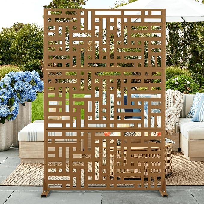 Outdoor Privacy Screen,72" H×47" W Metal Privacy Screen, Freestanding Privacy Fence Panels for Patio FENCY