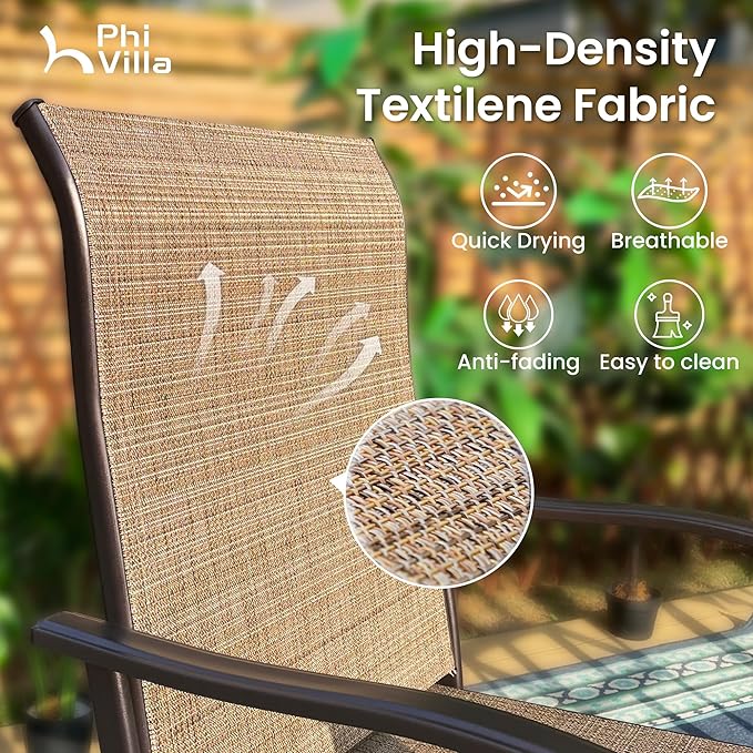PHI VILLA Outdoor Patio Swivel Bar Set of 11, Textilene Bar Height Chair with Armrest and Wood Like Bar Table, All-Weather Furniture Set for Garden Lawn PHIVILLAThepioneerofcomfortablehouseholdsupplies