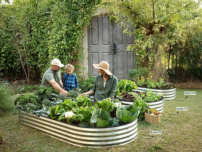 Plant & Plot Galvanized Raised Garden Beds Outdoor // 8×4×1 ft (2-Pack) Planter Raised Beds for Gardening, Vegetables, Flowers // Large Metal Garden Box // Patented Tool-Free Design (Gray) PlantPlot