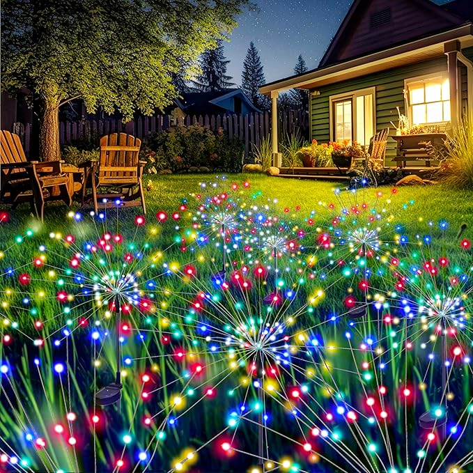 GIGALUMI Garden Decor Outdoor Lights 120LED 2Pack, Solar Garden Lights for Christmas Outside Fairy Firework Decorative,Solar Powered for Yard Pathway Flowerbed Planter Balcony Patio Decor (Multicolor GIGALUMI