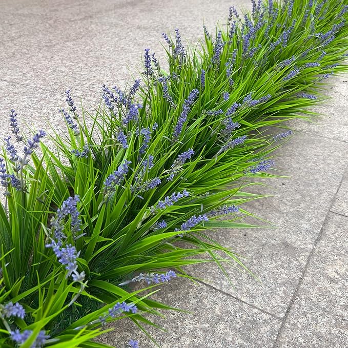 alyptus Artificial Flowers for Outdoors 24 Bundles Fake Monkey Grass Plants Outdoor Plastic Purple Flower Outside Green Leaf Decoration for Patio Pot Décor (24 Bundle Purple Flowers) ALYPTUS