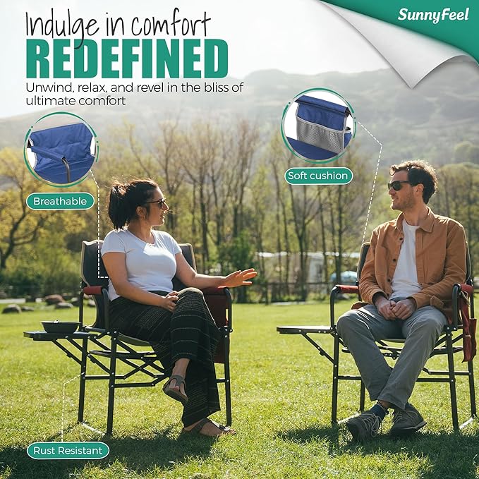 SUNNYFEEL Camping Directors Chair, Heavy Duty,Oversized Portable Folding Chair with Side Table, Pocket for Beach, Fishing,Trip,Picnic,Lawn,Concert Outdoor Foldable Camp Chairs SunnyFeelCamping