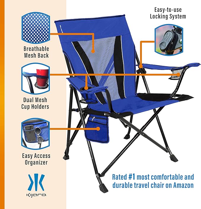Kijaro XXL Dual Lock Portable Camping Chair - Supports Up to 400lbs - Enjoy The Outdoors in a Versatile Folding Sports & Outdoor Chair Kijaro