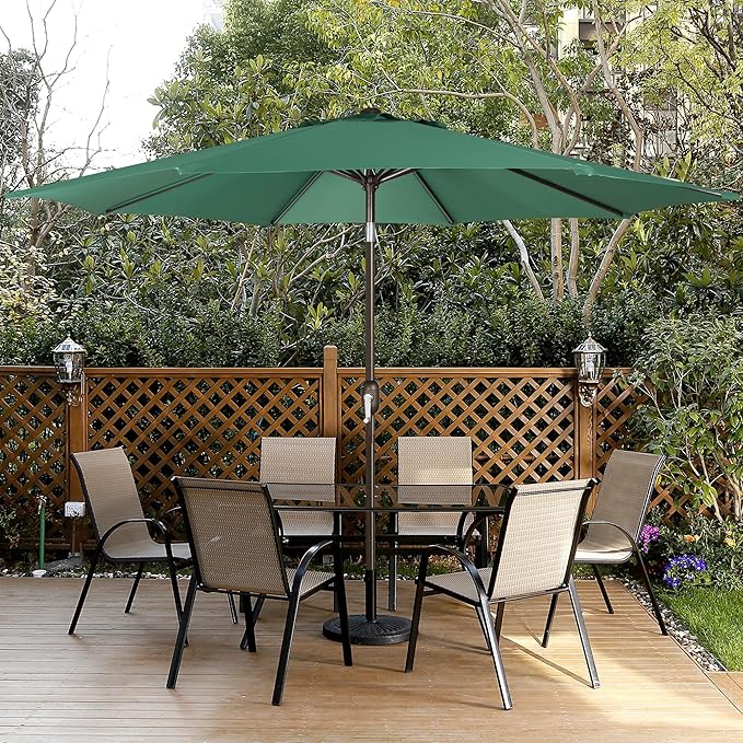 Blissun 9' Outdoor Patio Umbrella, Outdoor Table Umbrella, Yard Umbrella, Market Umbrella with 8 Sturdy Ribs, Push Button Tilt and Crank Blissun