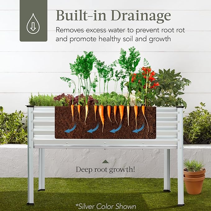 Best Choice Products 48x24x30in Galvanized Raised Garden Bed, Metal Elevated Planter Box, Vegetable Garden for Backyard, Patio, Balcony - Beige BestChoiceProducts