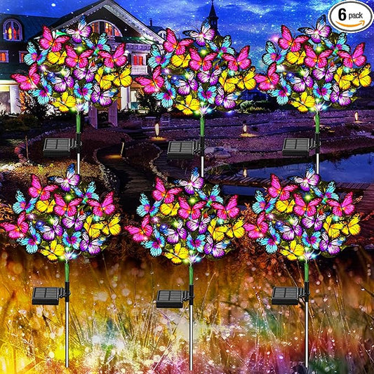 Solar Garden Lights Solar Lights Outdoor Waterproof Solar Lights 6 Pack with New Upgraded 216 LED 102 Butterfly Outdoor Solar Lights for Yard Outside Garden Pathway Decor Gifts for Women WEITEXS