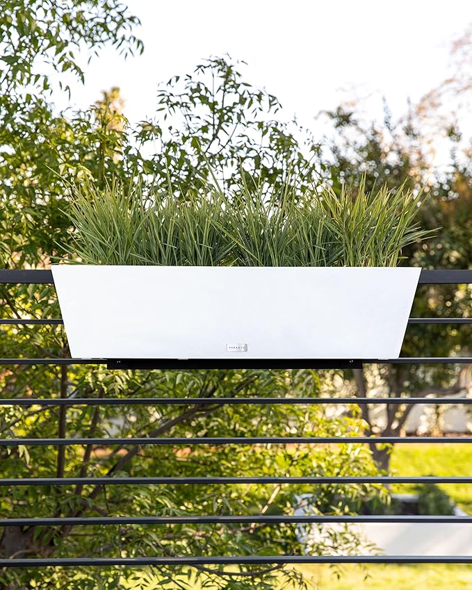 Veradek Pure Series Railing Planter - Plastic Hanging Planter for Outdoor Balcony/Fence | Durable All-Weather Use with Adjustable Brackets | Modern Décor for Flowers, Succulents, Hanging Plants VeradekOutdoor