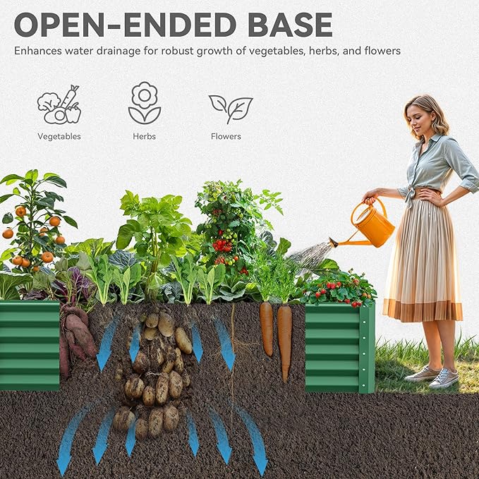 YITAHOME 72x36x18 in 2pcs Galvanized Raised Garden Bed Kit, Large Metal Planter Box with Gloves & Support Rod, Outdoor Flower Bed for Plants Vegetables, Green YITAHOME