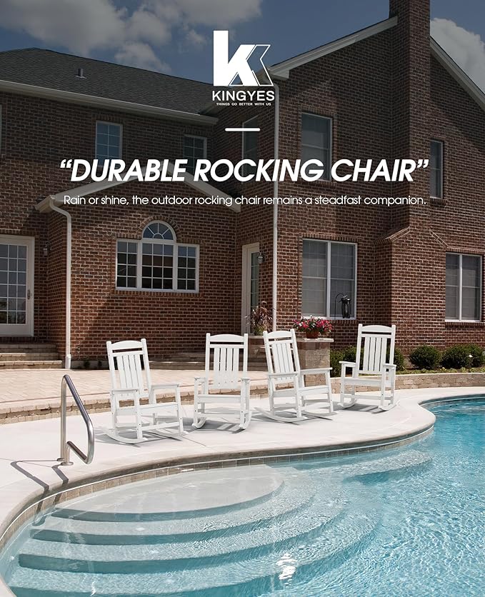 KINGYES HDPE Patio Rocking Chair Set of 4, Outdoor Rocking Chairs Porch Rocker for Adults, White KINGYES