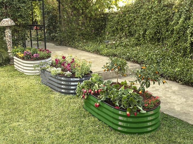 Plant & Plot Galvanized Raised Garden Beds Outdoor // 4×2×1 ft Planter Raised Beds for Gardening, Vegetables, Flowers // Large Metal Garden Box (Olive Green) // Patented Tool-Free Design PlantPlot