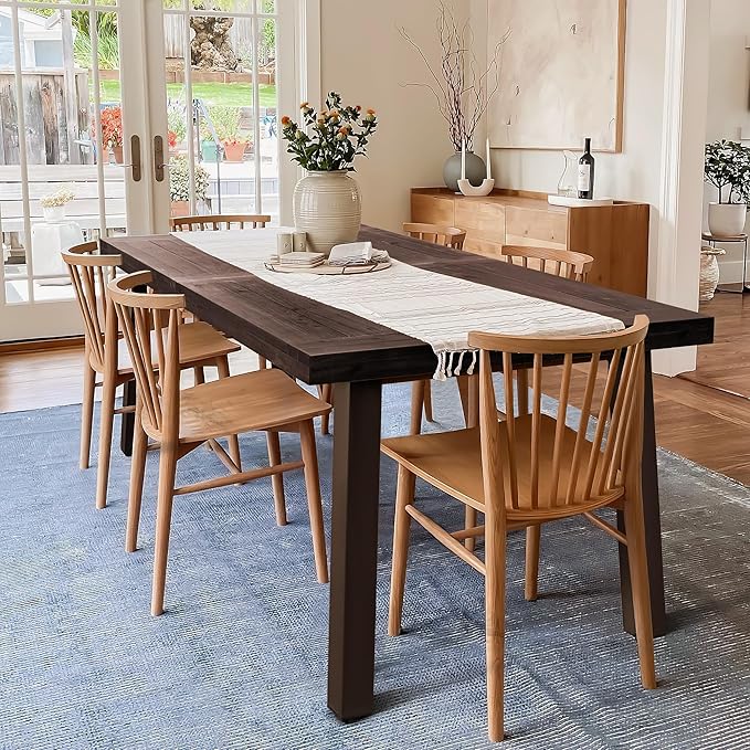 Devoko Home Acacia Wood Dining Table 6-Person Indoor Outdoor Table with Iron Legs, Sandblast Finish, Natural Stained, Rustic Metal, 69 * 33 * 30 inch (Espresso) DEVOKO