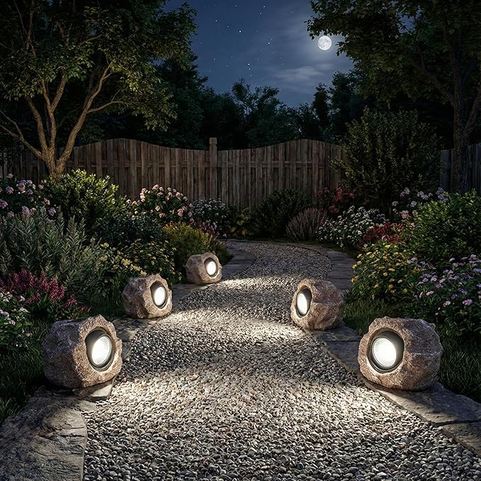 Solar Rock Lights Outdoor Garden Waterproof - Super Bright LED Solar Spotlights, Solar Powered Landscape Path Decorative Garden Stone Lights for Pathway, Walkway, Yard, Patio (2 Pack) Candieslife