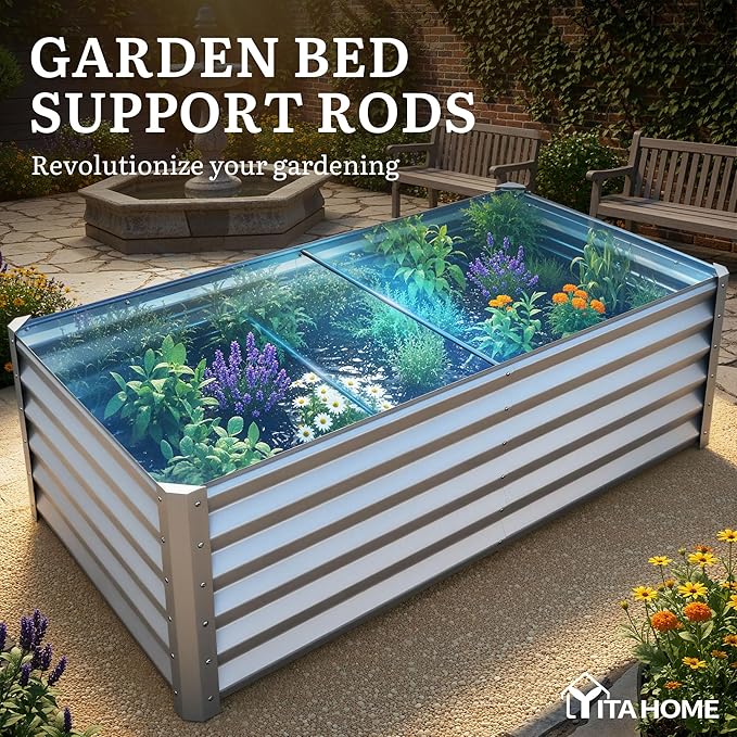 YITAHOME 6x3x3ft Large Raised Garden Bed Kit, Galvanized Metal Planter Box with Gloves, Support Rod, Outdoor Above Ground Planters for Plants Vegetables Flowers, Silver YITAHOME