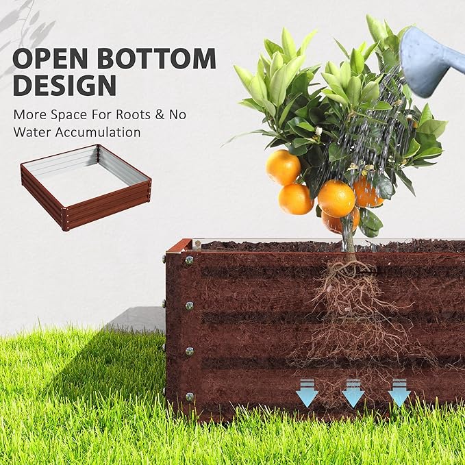 Outsunny Galvanized Raised Garden Bed, 4' x 4' x 1' Metal Planter Box, for Growing Vegetables, Flowers, Herbs, Succulents, Natural Wood Outsunny