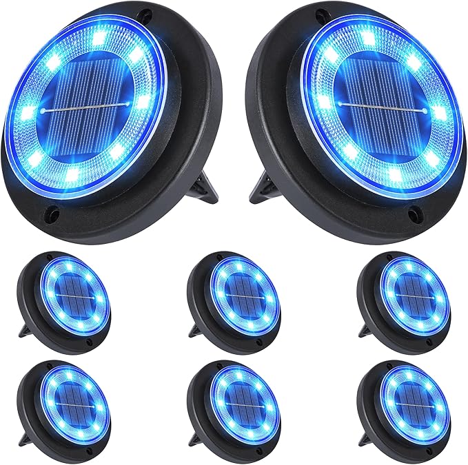 Flacchi Solar Lights Outdoor - Solar Powered Ground Lights Outdoor Solar Disk Light Waterproof Landscape Light for Patio Yard Pathway Walkway Driveway (Blue, 8 Pack) Flacchi