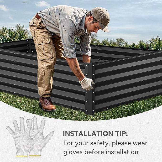 YITAHOME 8x4x1.5 ft Galvanized Raised Garden Bed Kit, Large Metal Planter Box with Gloves, Safety Rubber & Support Rod, Outdoor Flower Bed for Plants Vegetables, Green YITAHOME