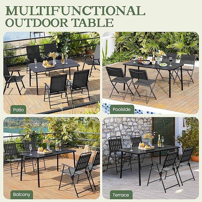 Yaheetech Outdoor Dining Table for 6 Person, Rectangular Slatted Metal Patio Table for Deck Garden Lawn Backyard Use, Black Yaheetech