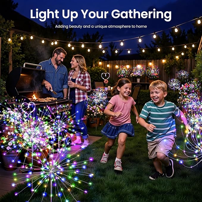 Solar Lights Outdoor, 120LED 4pack Fairy Garden Lights Decor for Outside Fireworks Lights Solar Powered for Yard, Patio, Pathway, Walkway, Balcony,Multicolor Suncket