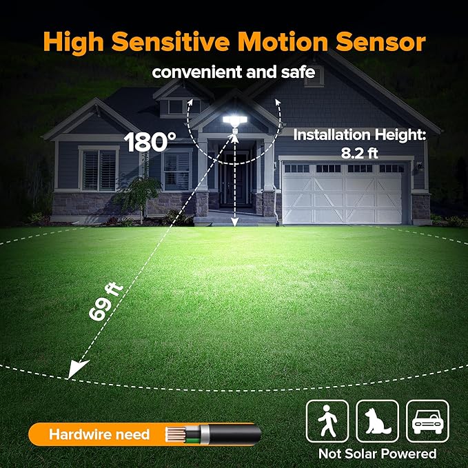 LUTEC 80W 9000LM LED Security Light Hardwire Motion Sensor Outdoor Lights, 4 Head LED Flood Lights Outdoor 5000K Daylight, IP65 Waterproof, Motion Detected Lights for Outside, Garage, Yard (White) LUTEC