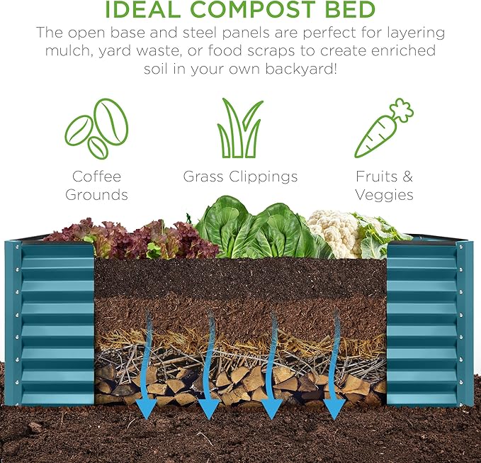 Best Choice Products 6x3x2ft Outdoor Metal Raised Garden Bed, Deep Root Box Planter for Vegetables, Flowers, Herbs, 269 Gallon Capacity, 100% Non Toxic Materials - Peacock Blue BestChoiceProducts