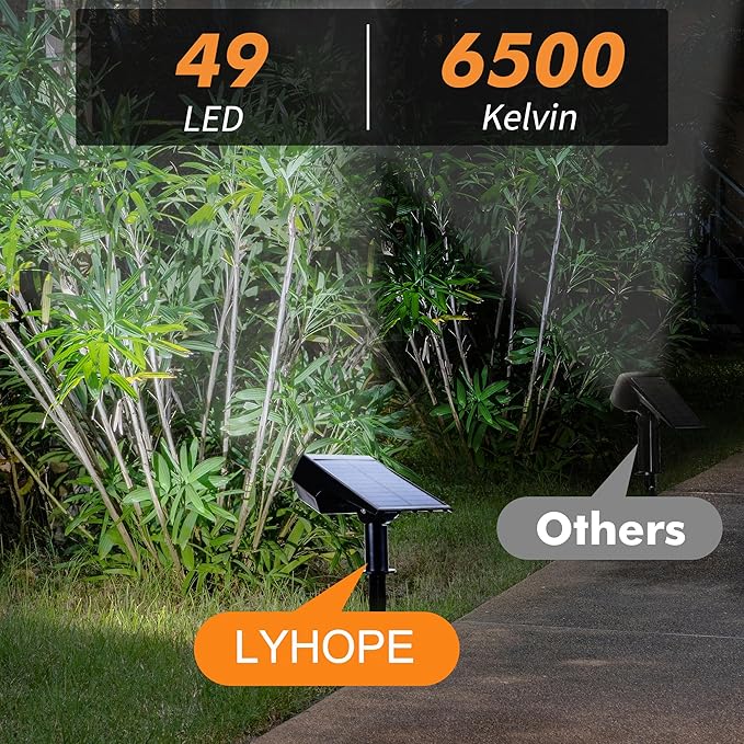 LYHOPE Solar Spot Light Outdoor, 49 LED Lights for Outside, 2 Modes Solar Powered Spotlights, Waterproof Pathway Light for Garden Yard Walkway Driveway Landscape Decorations (4 Pack-Cool White) LYHOPE