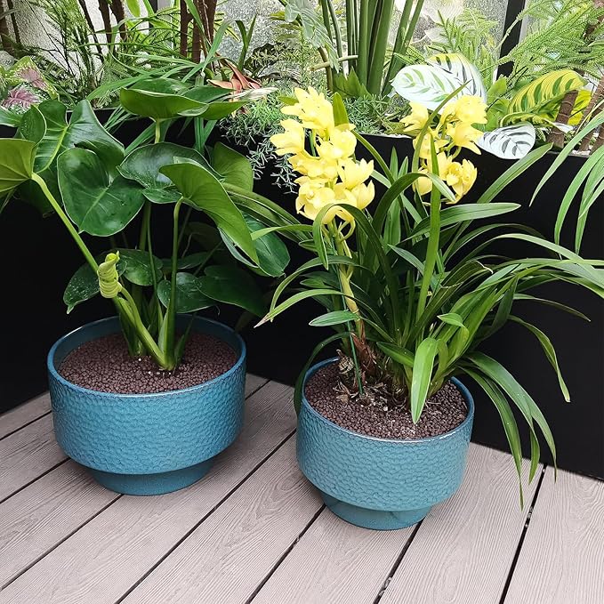 Ceramic Planters 11 Inch, Honeycomb Ceramic Pots for Plants Indoor Outdoor, Round Plant Pot with Drainage Hole, Large Planter Flower Pot, Reactive Glaze Blue Fzfeiyy