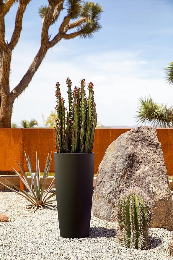 Veradek Mason Series Vega Planter - Round Tall Planter for Indoor or Outdoor Porch/Patio | Made from Plastic-Stone Composite with Drainage Holes | Modern Décor for, Flowers, Interior Plants VeradekOutdoor