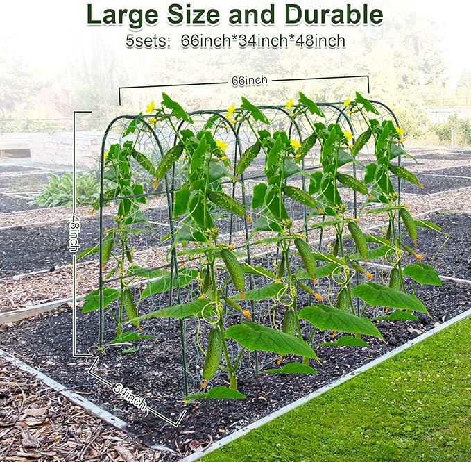 iGreely Cucumber Trellis for Raised Bed, U-Shape Garden Arch Metal Support for Climbing Plants, Metal Arch Vegetables Trellis, Plant Support for Vine (Green, 69.3" L×30" W×47.2" H) iGreely