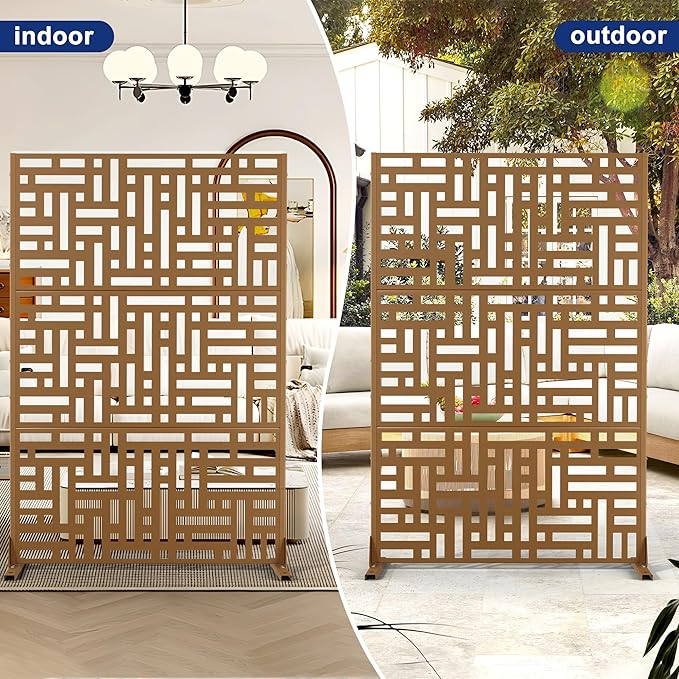 Outdoor Privacy Screen,72" H×47" W Metal Privacy Screen, Freestanding Privacy Fence Panels for Patio FENCY
