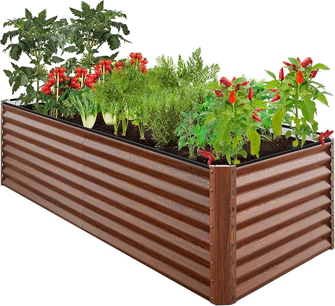 Best Choice Products 8x4x2ft Outdoor Metal Raised Garden Bed, Deep Root Planter Box for Vegetables, Herbs & Flowers, 478-Gallon Capacity, 100% Non Toxic Materials - Wood Grain BestChoiceProducts