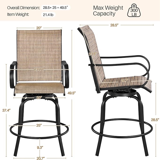 Yaheetech Patio Swivel Barstools Outdoor Chairs Set of 4, High Bistro Stools Outdoor Furniture, All-Weather Patio Stools for Outside, Beach, Lawn, Poolside and Garden, Black/Brown Yaheetech