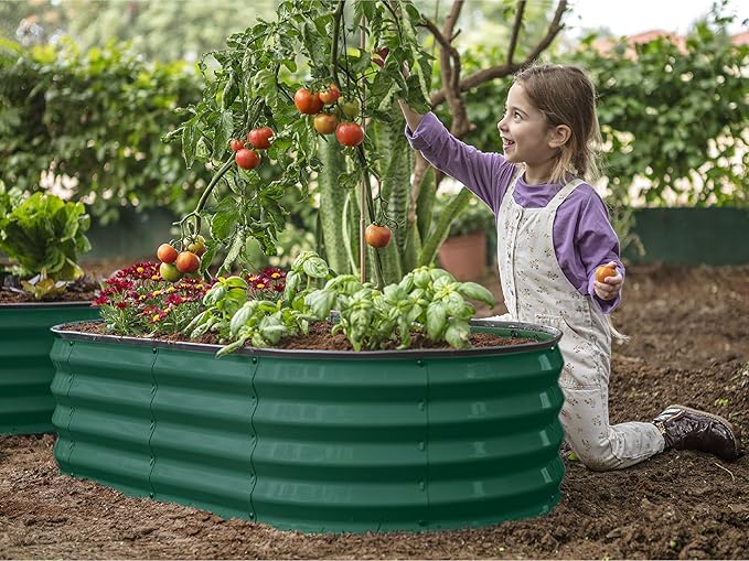 Plant & Plot Galvanized Raised Garden Beds Outdoor // 4×2×1 ft Planter Raised Beds for Gardening, Vegetables, Flowers // Large Metal Garden Box (Dark Green) // Patented Tool-Free Design PlantPlot