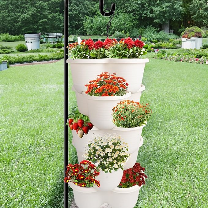 Hourleey Strawberry Planter, 5 Tier Stackable Gaden Tower for Flowers, Vegetables, Grow Your Own Herb Garden Vertical Oasis of Vegetables and Succulents Hourleey