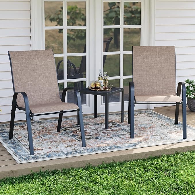 Patio Dining Chairs Set of 2, Outdoor Stackable Chairs, Breathable Seat and Alloy Steel Frame Fit for Backyard,Garden,Porch, Lawn，Poolside (Light Brown) VonzoyHome