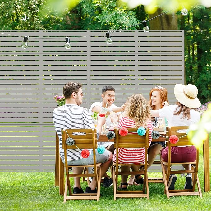 Casaphoria Metal Privacy Screen Outdoor, 72" H x 47" W Freestanding Decorative Privacy Screen for Patio Deck Balcony Garden with Stable Base, Grey-Louvered Casaphoria