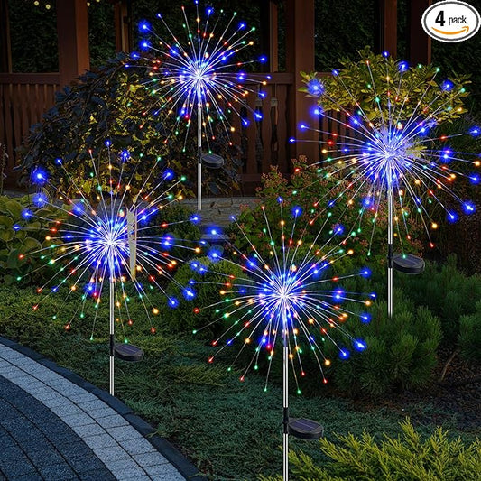 btfarm 4 Pack 120 LED Solar Garden Lights Outdoor, 8 Modes Firework Lights Solar Powered, Waterproof Twinkle Fairy Light Outside for Yard Patio Pathway Pool Christmas Party Decorative, Multicolor btfarmdecorativelighting