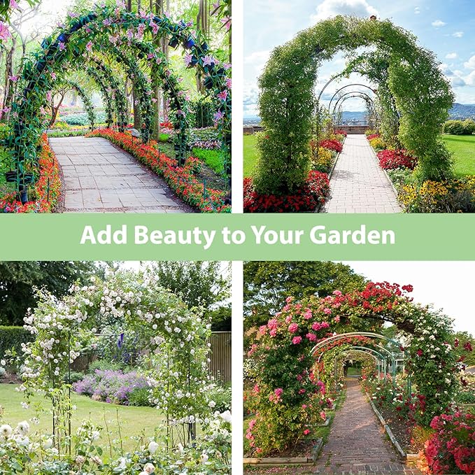 RUBFAC 94" Metal Garden Arch Trellis for Climbing Plants Outdoor, Garden Arbors and Arches, Halloween Archway for Pumpkin Balloon Rose Vines Wedding Christmas Birthday Party Decorations, Army Green RUBFAC